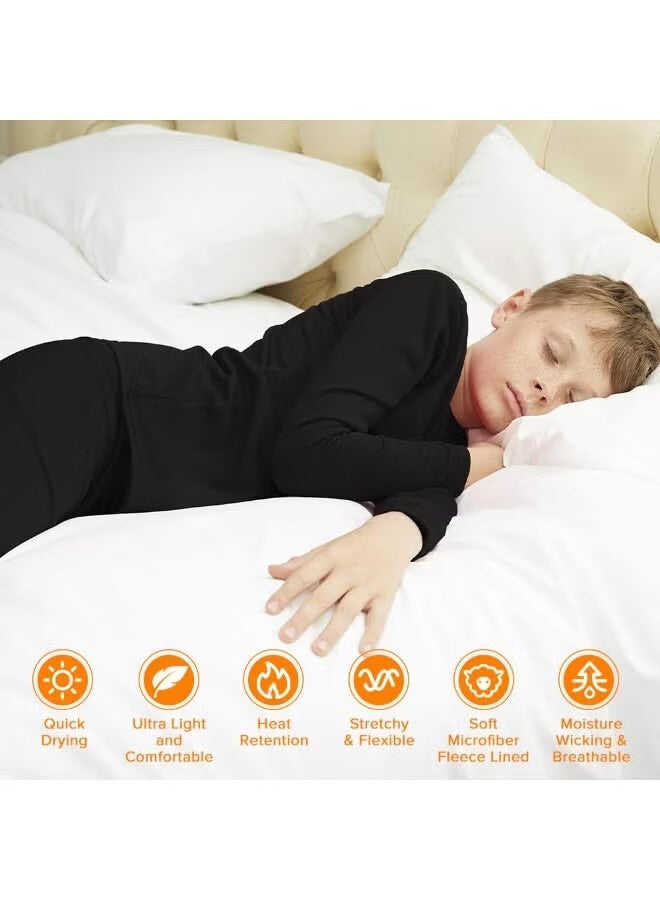AGREON Children's Thermal Underwear, Thermal Underwear Set for Boys and Girls for 4-16 Years Kids（Black） - Image 3